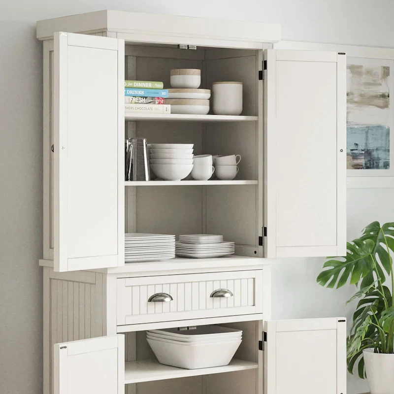 Sanded Off-White Kitchen Pantry with Four Doors