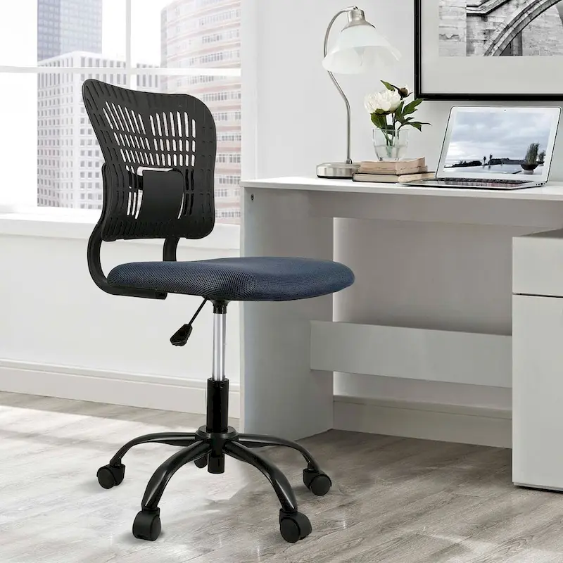 Armless Mesh Task Chair, White / Black, Adjustable Height, Single Seat