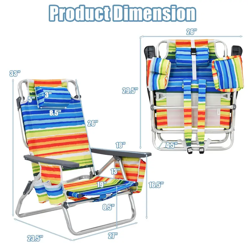 Gymax 2PCS Folding Beach Backpack Chair Reclining Camping Chair w/ - See Details