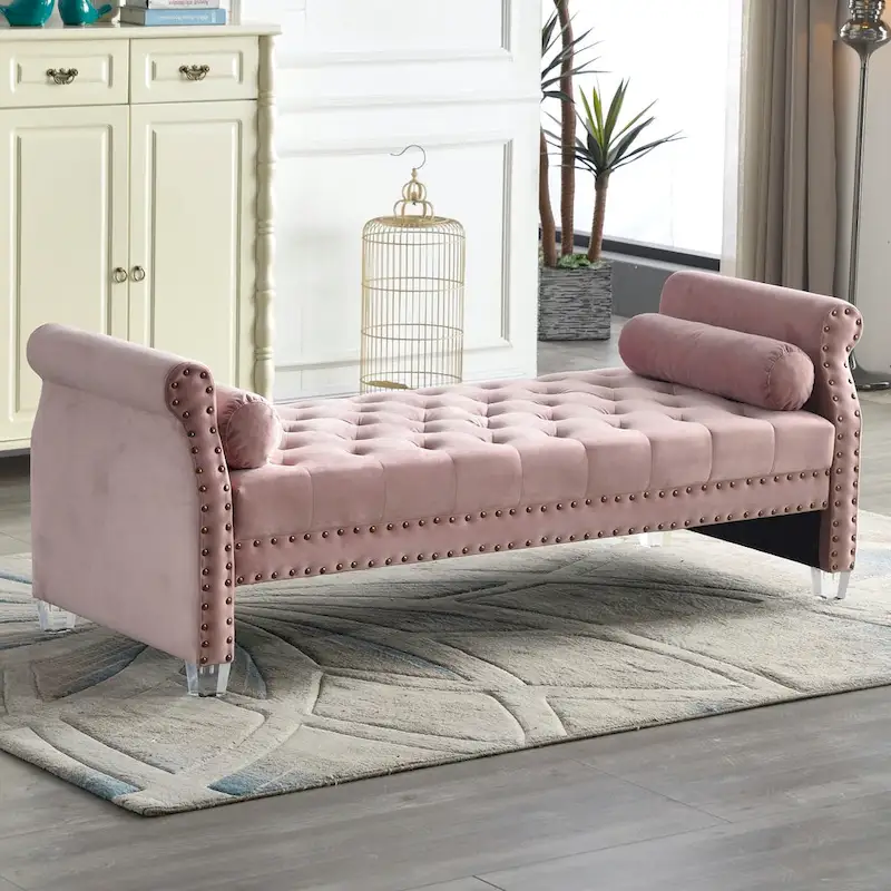 Velvet Tufted Sofa Bed with Flared Arms and Acrylic Legs