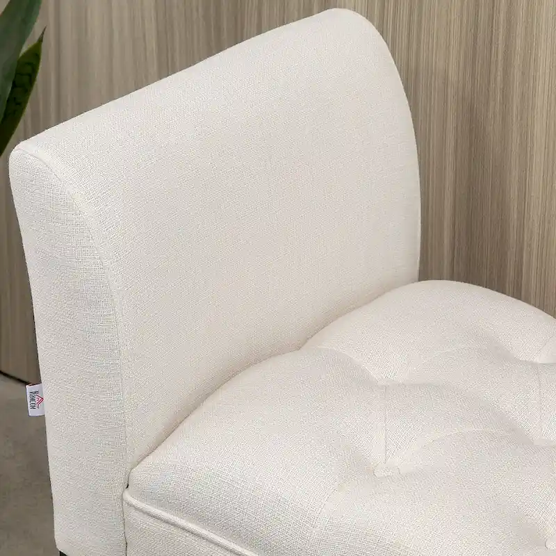 Beige Button-Tufted Upholstered Bench with Arms - 55