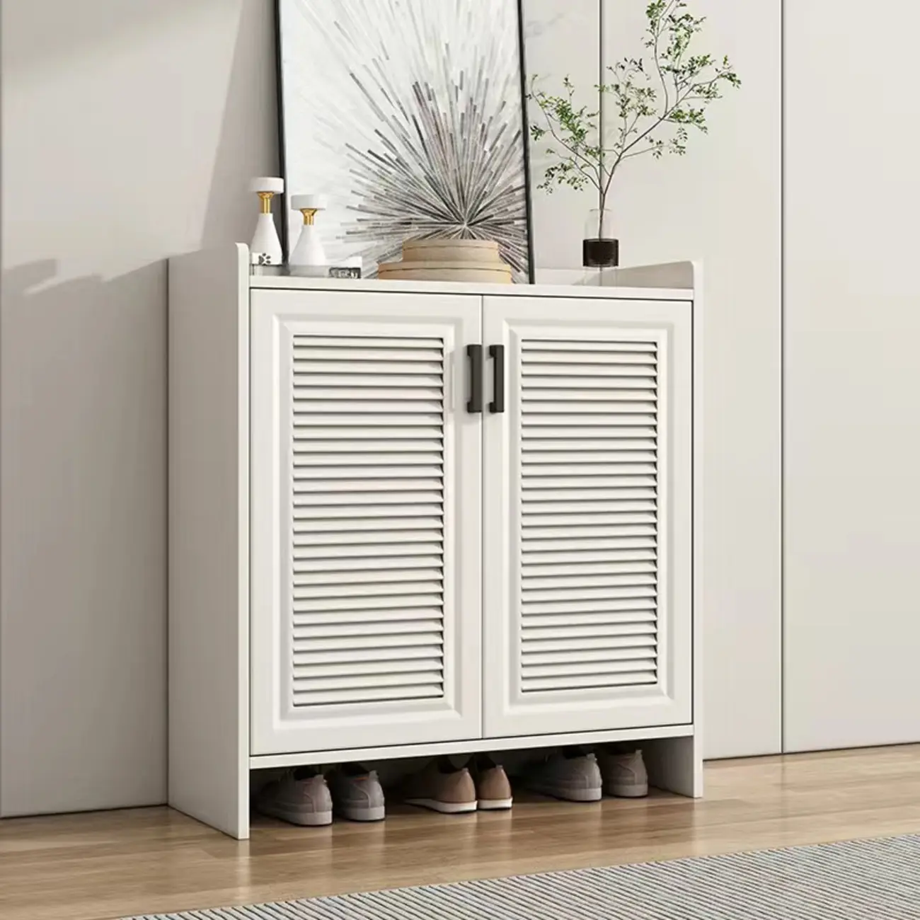 White Metal Rustic Entryway Shoe Storage Cabinet