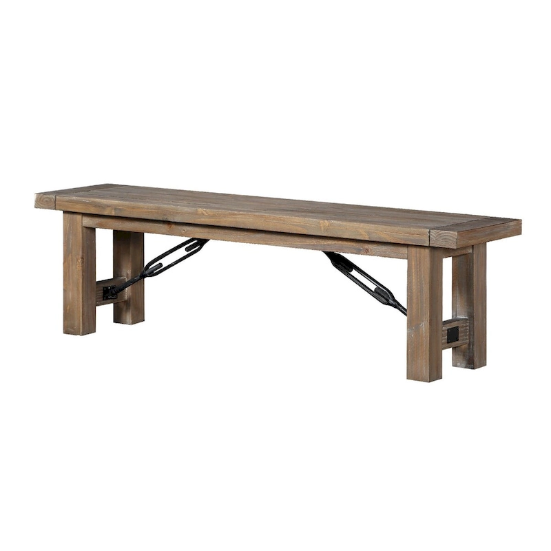 Acacia Wood Bench with Thick Block Legs, Brown