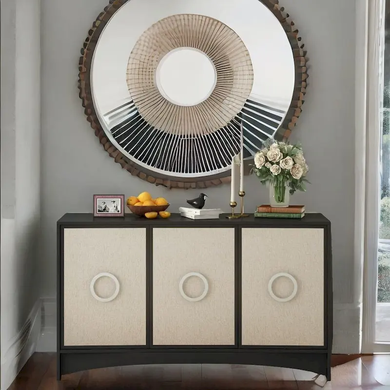 U_Style Curved Design Storage Cabinet w/Three Doors/Adjustable Shelves