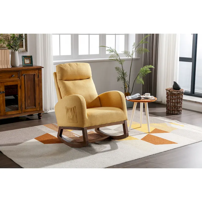 Modern 27  Upholstered Rocking Chair with Wood Legs and Side Pocket