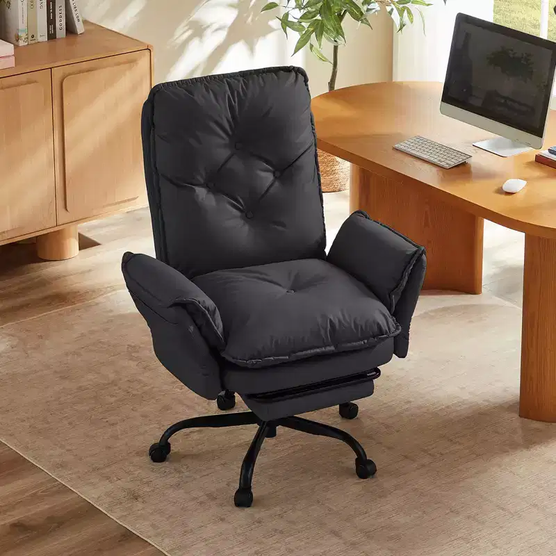 Bestier Office Chair with Footrest and Flip-Up Arms, Ergonomic High Back Criss Cross Chair with Side Pockets, Leather Cross Legged Chair with Wheels