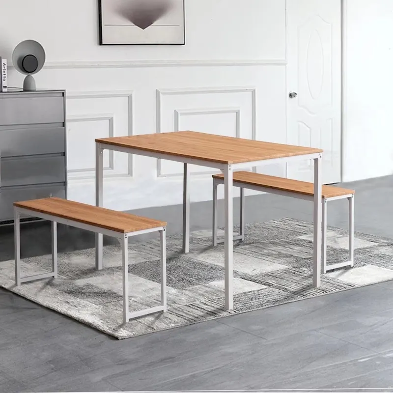 3 Piece Kitchen Table Set with Two Benches Dining Room Table Set 4