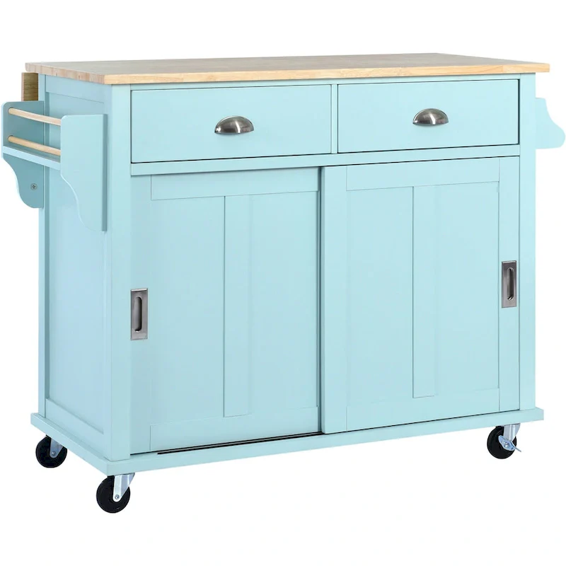 Kitchen Cart With Rubber Wood Drop-Leaf Countertop(no include stool)