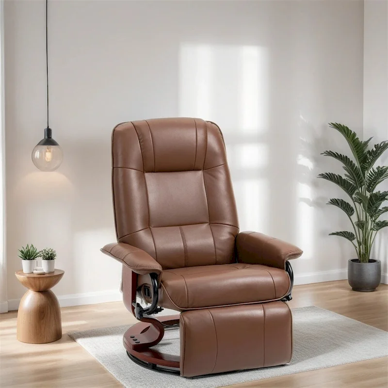 Leather Adjustable Swivel Lounge Chair with Footrest and Armrest