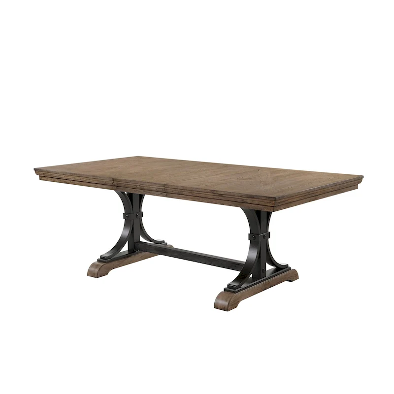 Rustic Dining Table with Removable Leaf & 8 Upholstered Chairs – Brown / Driftwood, Seats 8