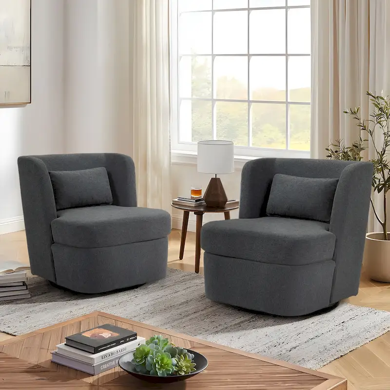 Swivel Accent chairs With Boucle Linen Fabric Set of 2