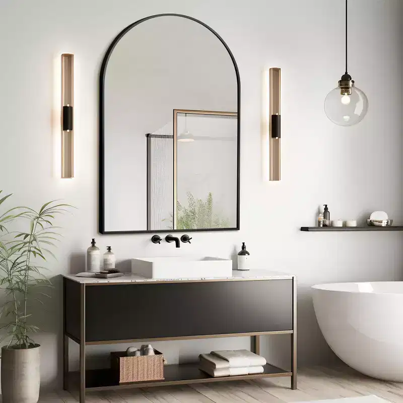 36x24 Arched Bathroom Mirror with Aluminum Alloy Frame, Wall Mounted Vanity Mirror for Bedroom Living Room Entryway, Black