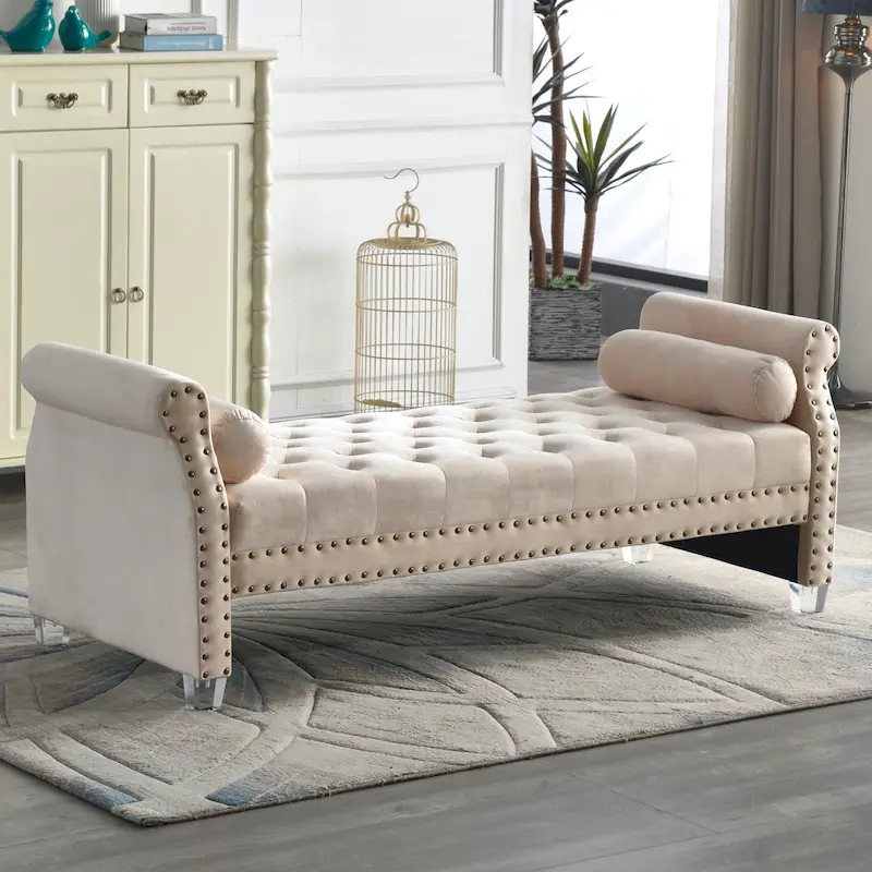 Velvet Tufted Sofa Bed with Flared Arms and Acrylic Legs