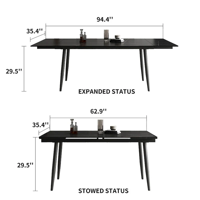62.9 inch to 94.4 inch Extendable Dining Table Set with Sintered Stone Top 6 Chairs