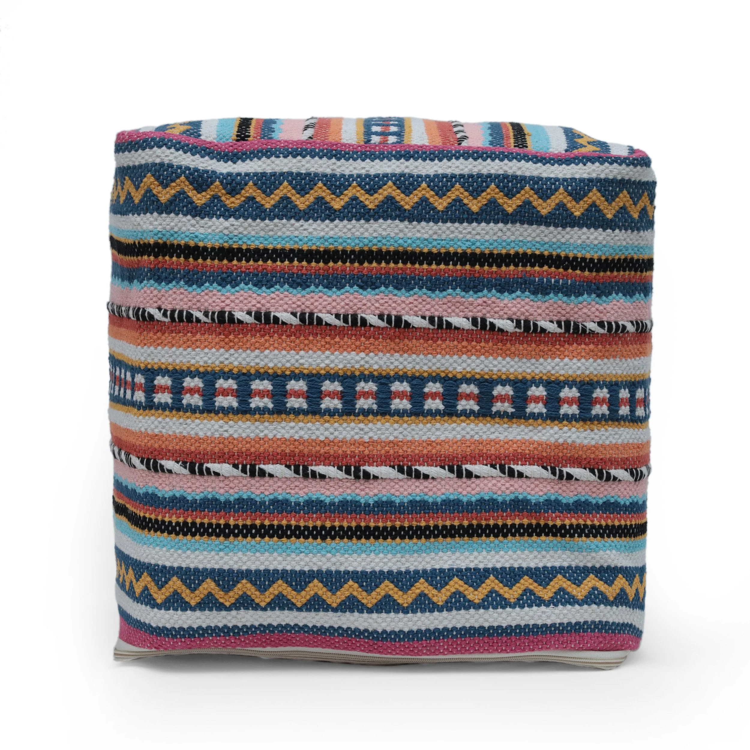 Boho Handcrafted Peruvian Print Cube Pouf - NH615413