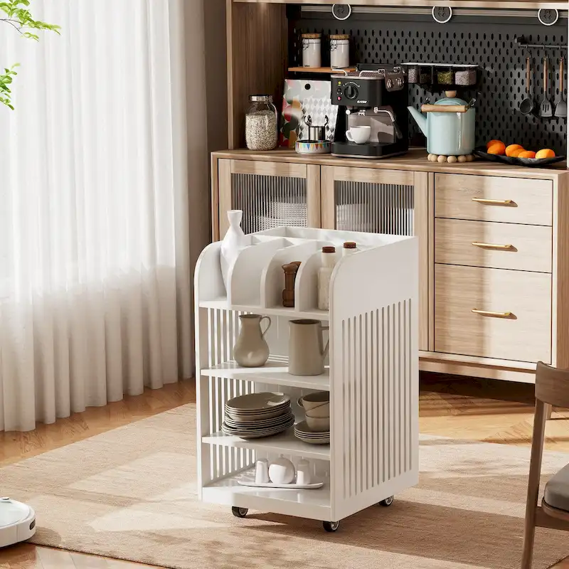 4 Tier Kitchen Island Cart with Spice Rack & Locking Casters,Simple Design Mobile Kitchen Storage Islands