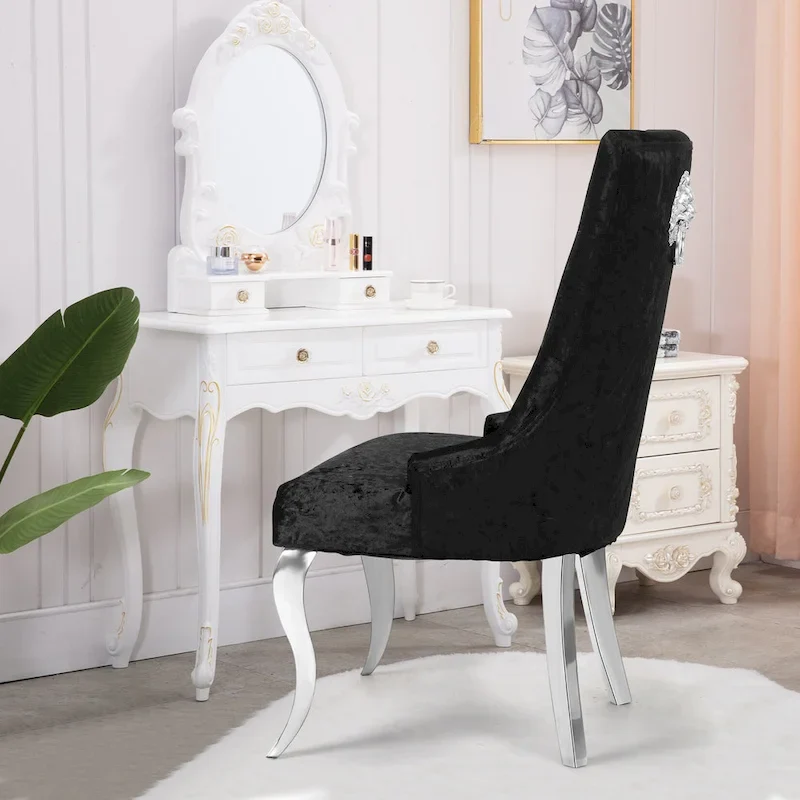Ice Velvet Button Tufted Dining Chair High Wingback