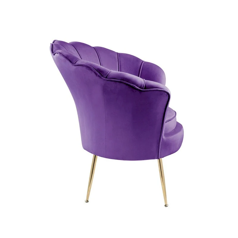 Velvet Scalloped Back Barrel Accent Chair with Metal Legs