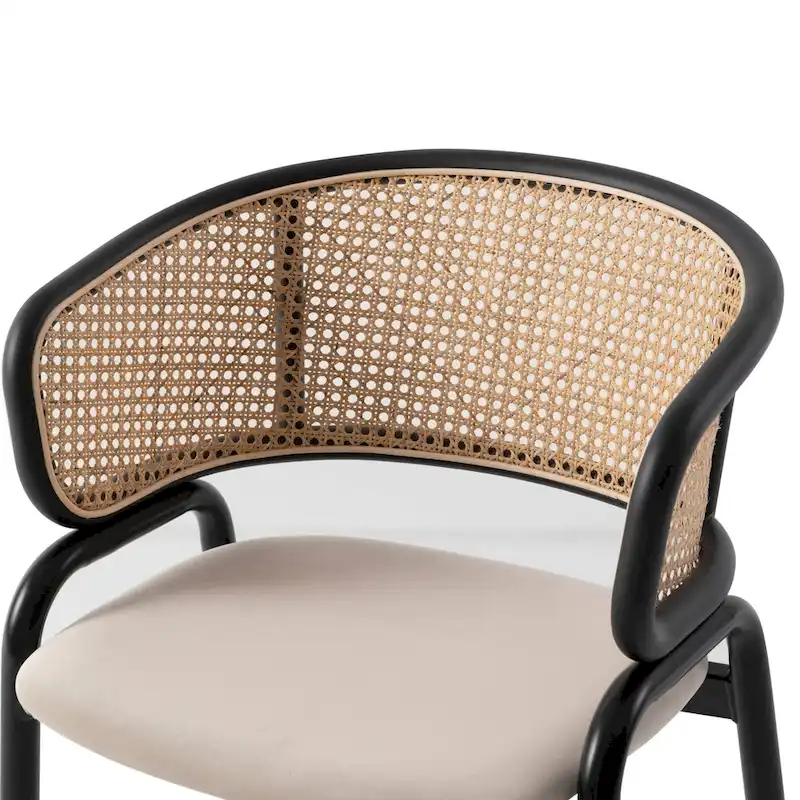 Wicker Back Dining Chair with Velvet Seat and Metal Legs