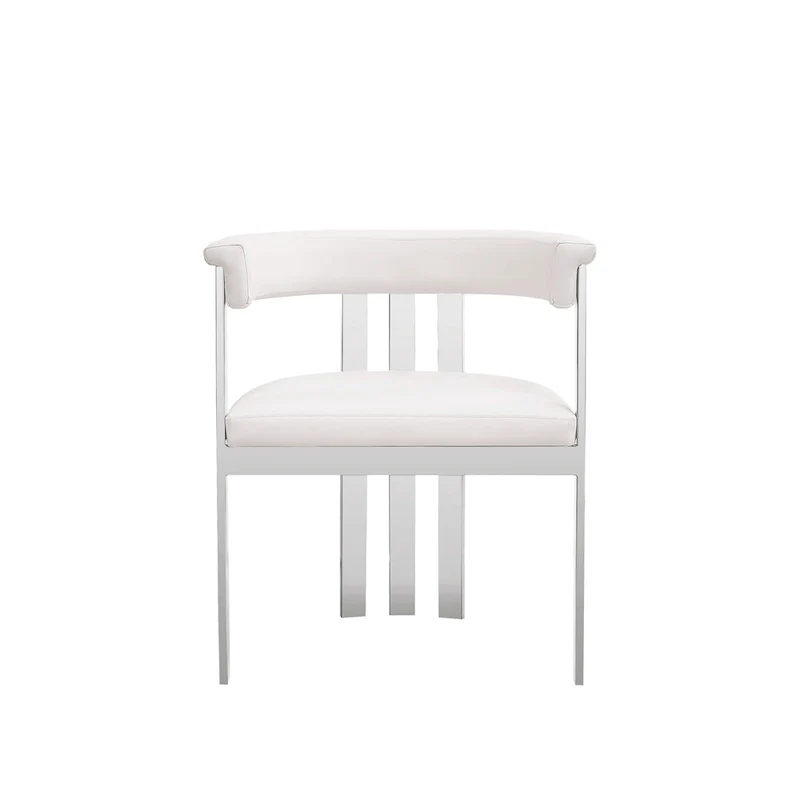 White Vegan Leather & Stainless Steel Dining Chair – Single