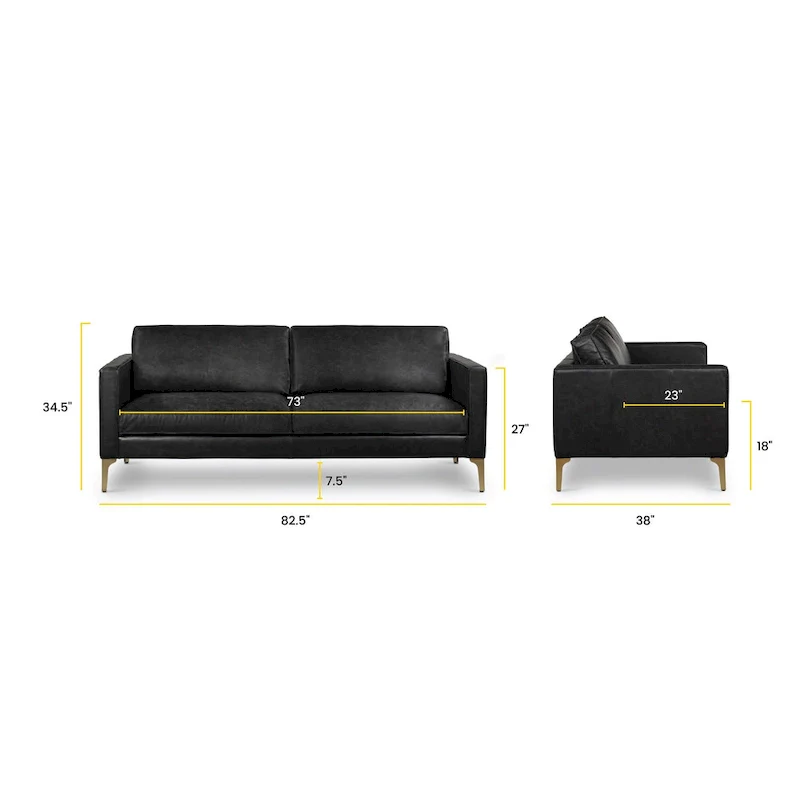Mateo 82.5  Sofa - Full Grain Genuine Italian Leather