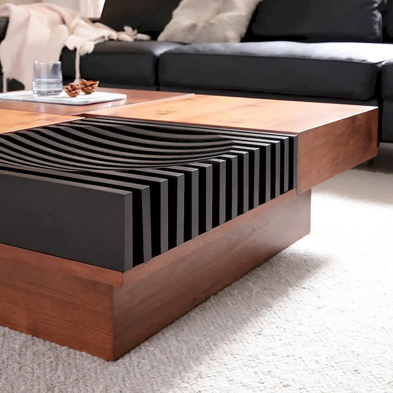 Mid-Century Modern Square Coffee Table Walnut Wood Finish Living Room Table