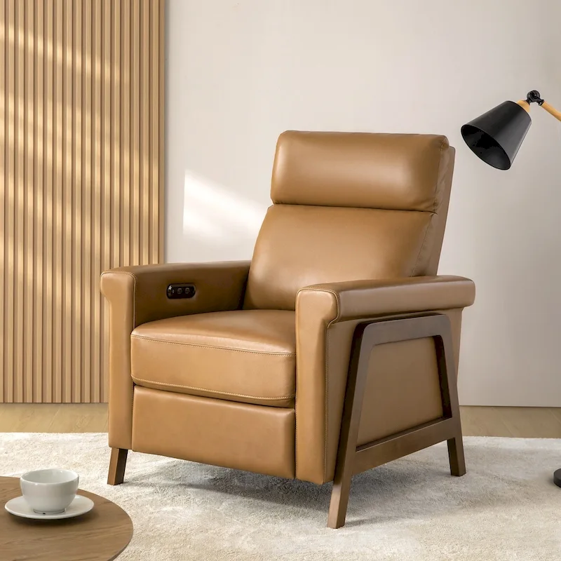Navy / Camel / Black Power Genuine Leather Recliner with USB Port, Single
