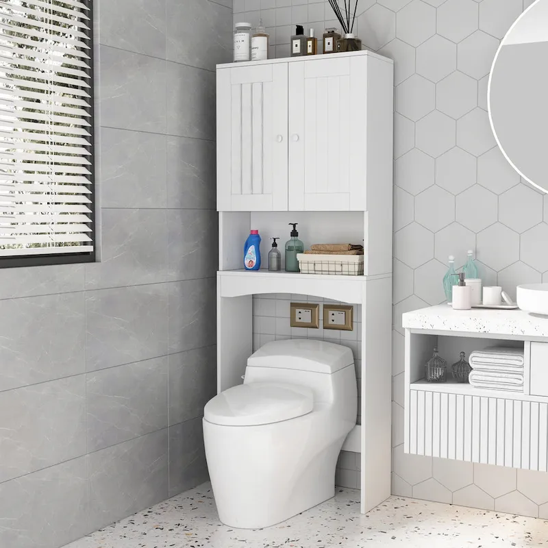 White Over-The-Toilet Bathroom Storage Cabinet for Home Bathroom - 23.6 W x 9 L x61.8 H