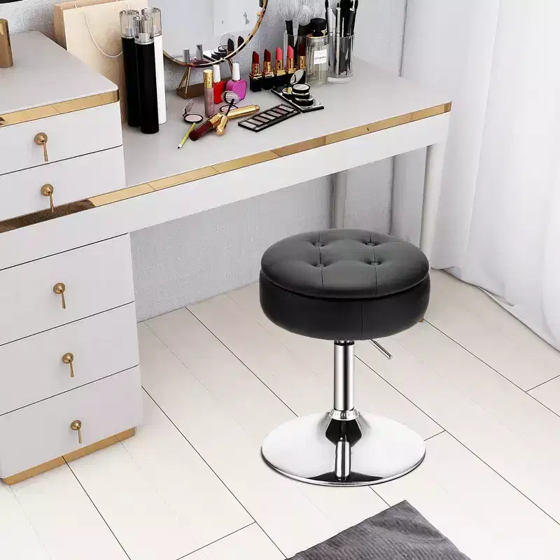 Costway Set of 4 AdjustableVanity Stool 360 Swivel Storage Makeup Chair with Tray White/Black/Pink