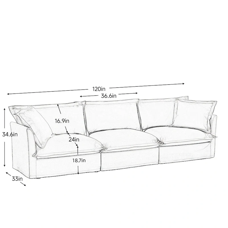 120 Chenille L-Shaped Sectional with Convertible Ottoman & 2 Pillows and 3-Seater Cloud Couch