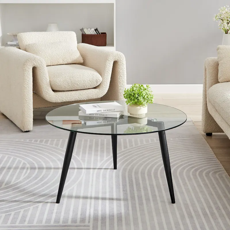 Danya B. Van Beuren Coffee Table with Taper Legs and Glass Tabletop
