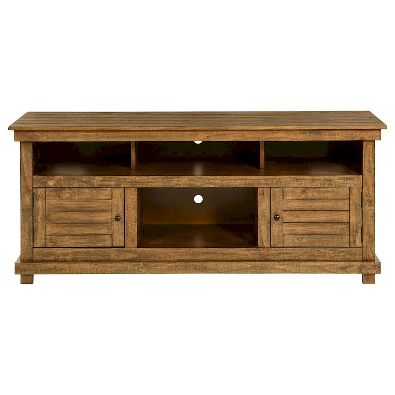 Ayne TV Stand Media Cabinet, 2 Doors and 4 Shelves, Brown Wood 60 Inch