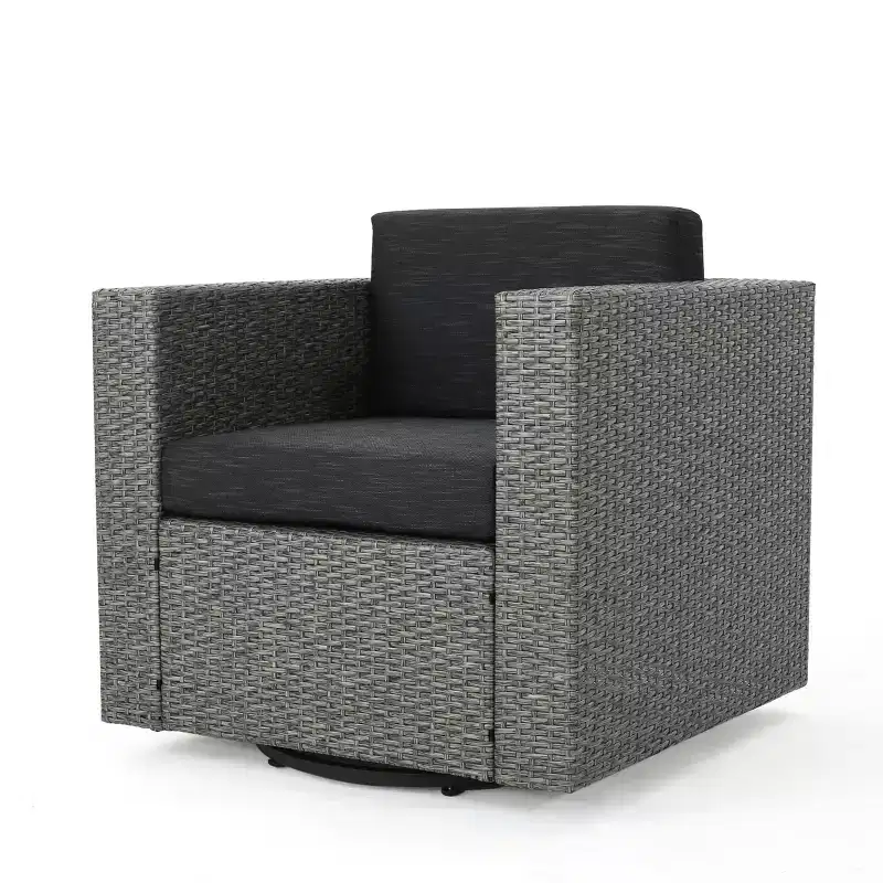 Outdoor Swivel Club Chair with Iron Frame, Removable Polyester Cushions, Durable Wicker Construction for Patio Use