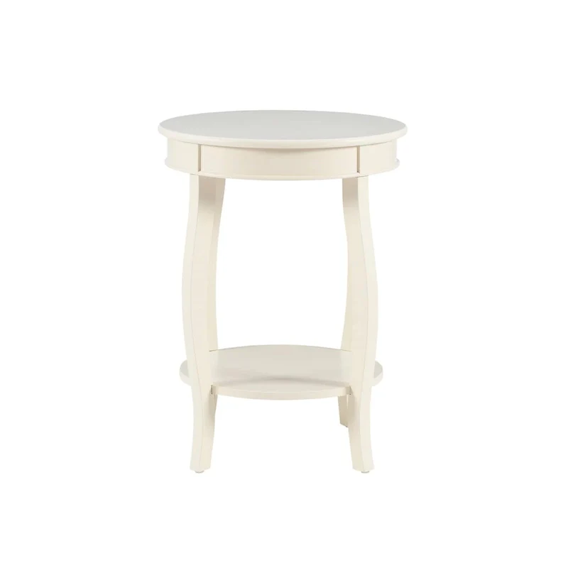 White Round Side Table with Lower Shelf & Cabriole Legs, 1-Person