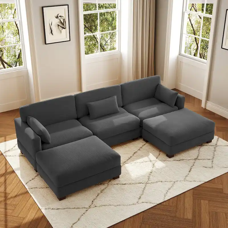 5-Piece U Shaped Couch Modular Sectional Sofa with Ottoman