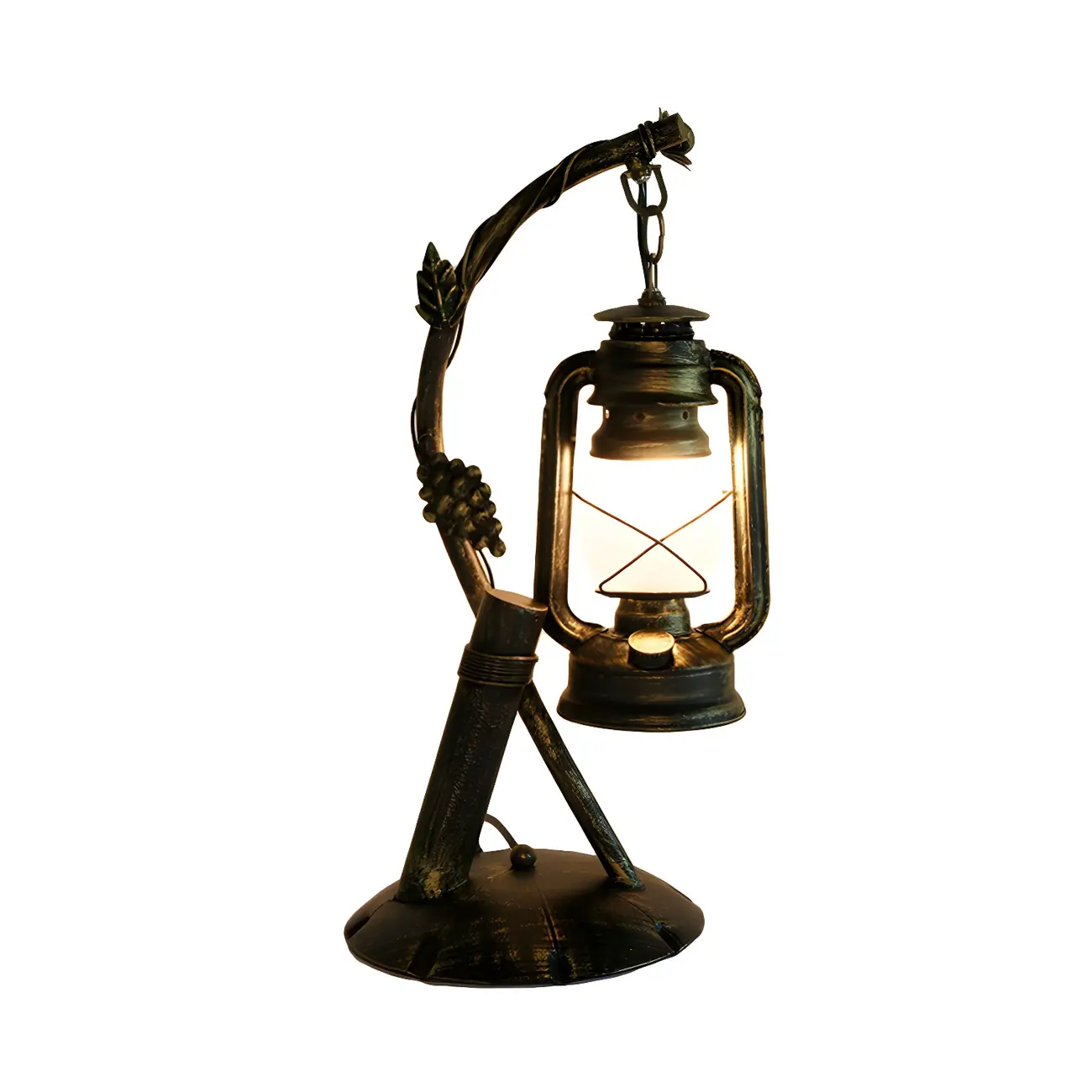 HomeyFad Industrial Rustic bronze Metal Lantern Table Lamp in Brass