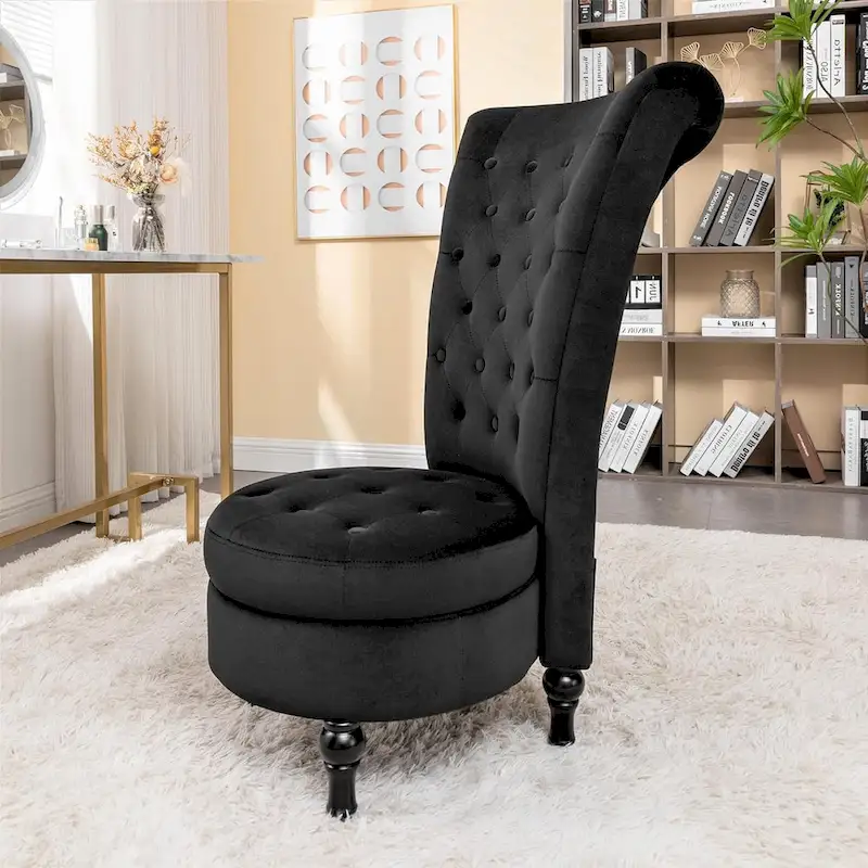 Velvet High Back Vanity Chair - Multiple Colors, Tufted Design, Single Seat