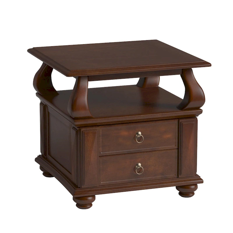 HomeRoots 26  Brown Solid Wood Square End Table With Two Drawers And Shelf - 26' X '26' X '28