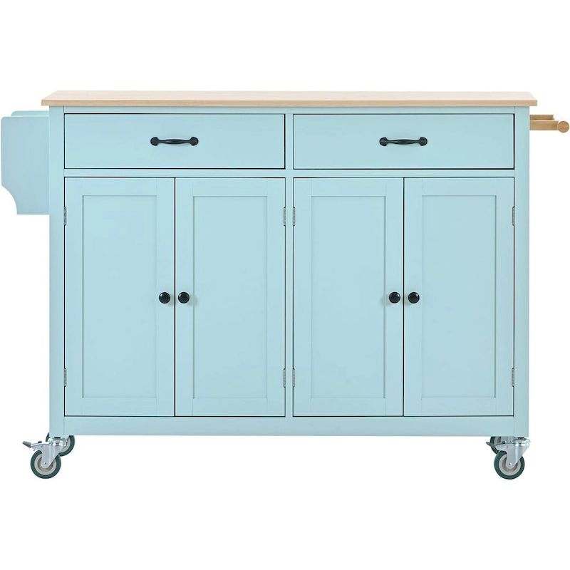 Kitchen Island Cart with Solid Wood Top, Locking Wheels, Spice & Towel Rack