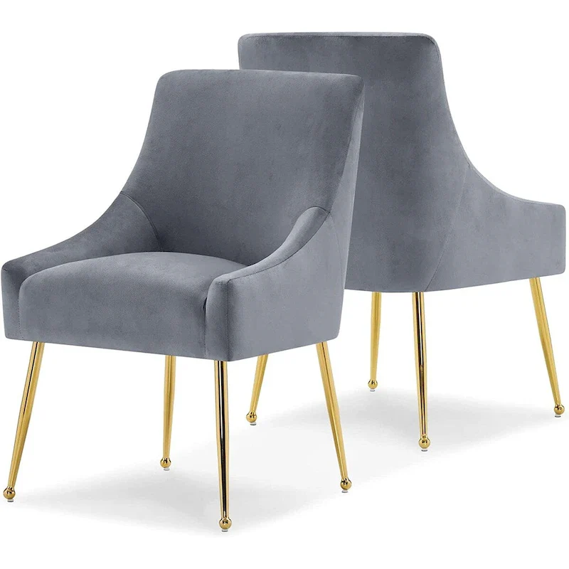 Modern Dining Chair Set of 2, Yellow Velvet Upholstered Dining Chair with Gold Legs, Comfy Chair