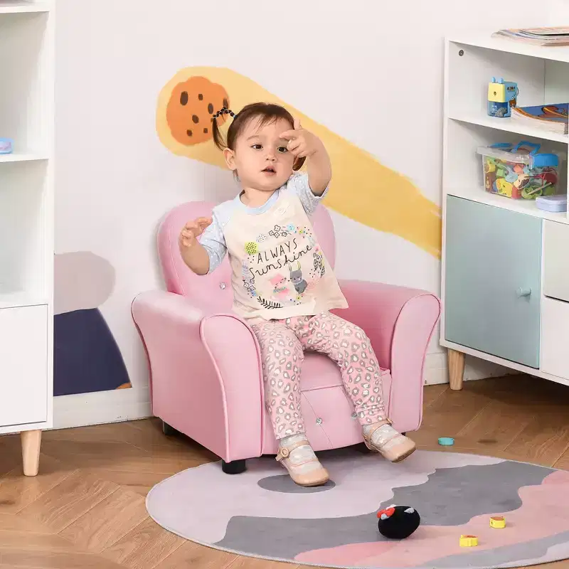 Kids Sofa Toddler Tufted Upholstered Sofa Chair Princess Couch Furniture with Diamond Decoration for Preschool Child