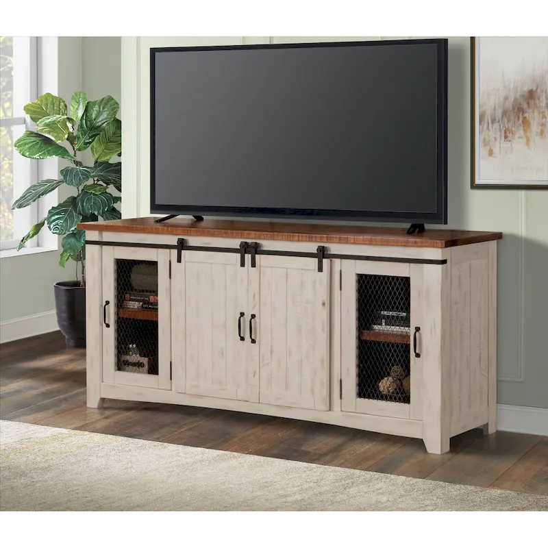 65-inch Solid Wood Barn Door TV Stand Console - 35H x 65W x 19D inches