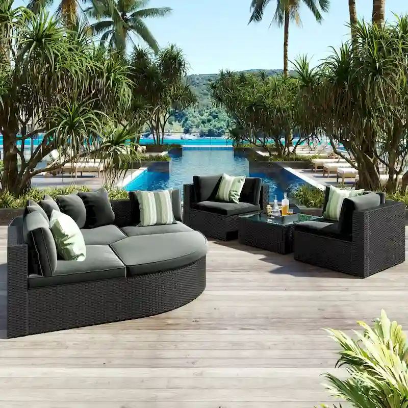 7-Piece All-Weather PE Wicker Outdoor Conversation Modular Sofa Set