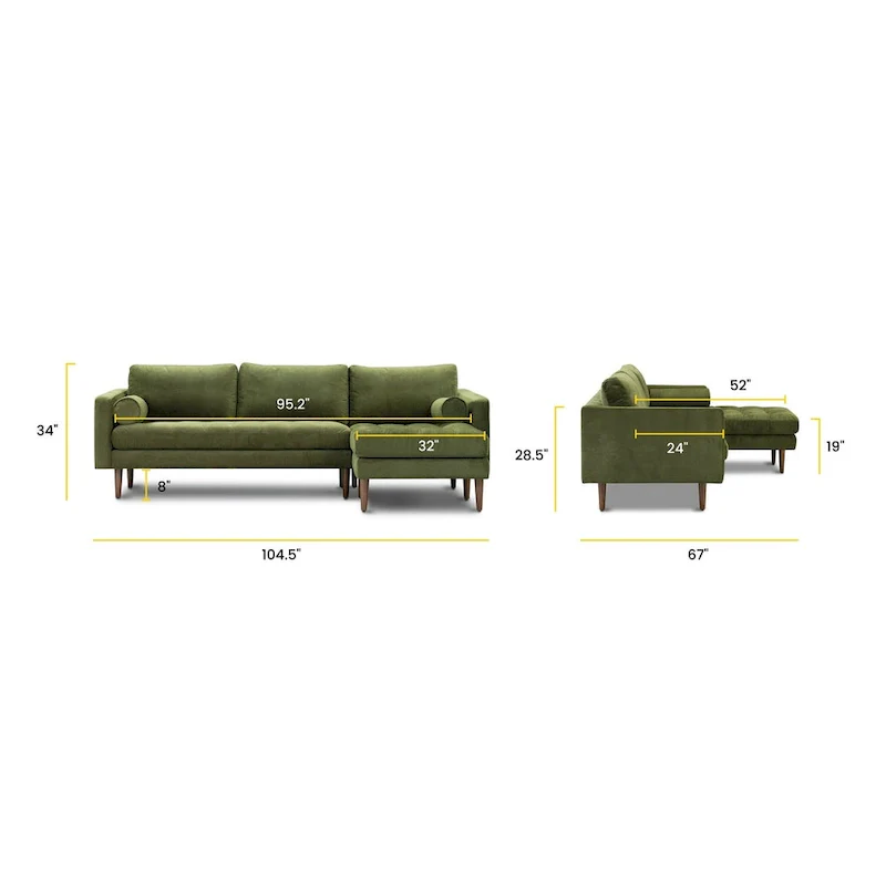 104.5 Fabric right-side sectional sofa