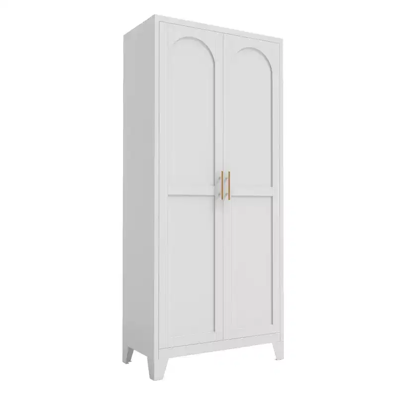 Chic Crate 71'' 2 Shapely-Door Metal Cabinet  Adjustable Shelves for Bedroom/Living/Kitchen (White)