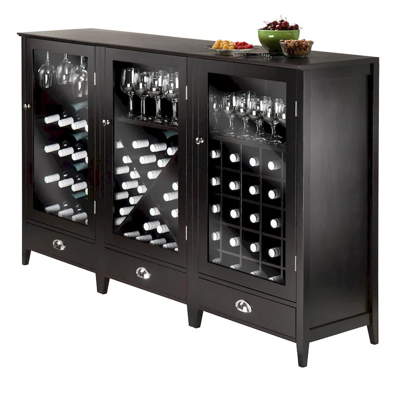 3-Piece Modular Wine Cabinet Set, Espresso - 22.64 x 15.75 x 40 inches