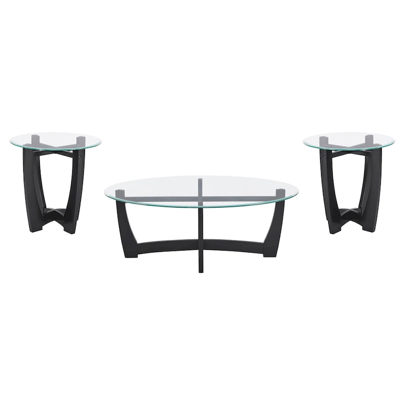 48 Inch Oval Glass Coffee Table, Black Round Coffee Table Center Table with Glass Top