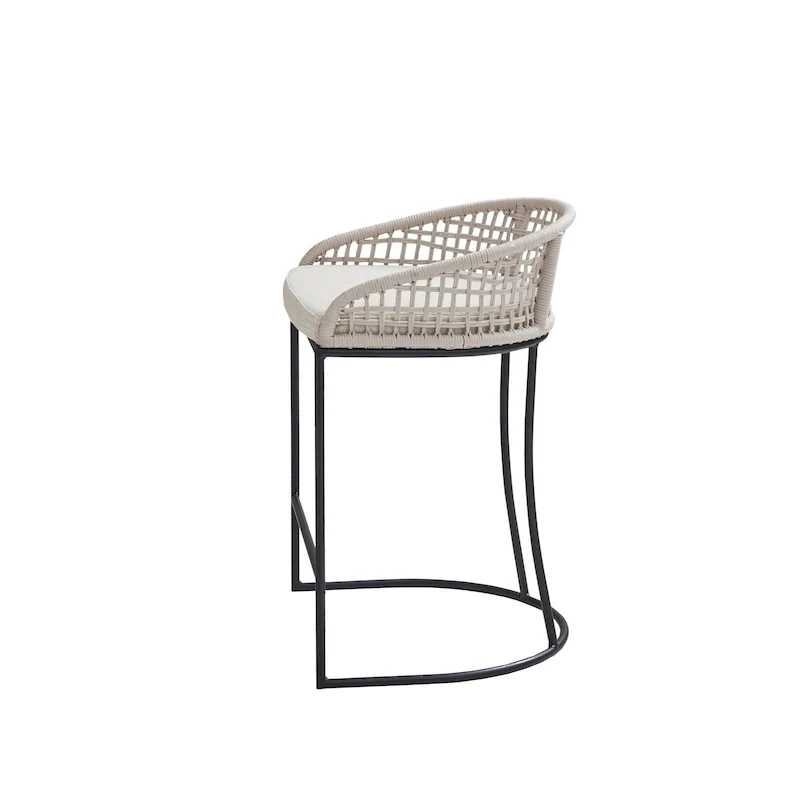 Natural/Dark Gray Woven Rope Back Counter Stool, 1-Person