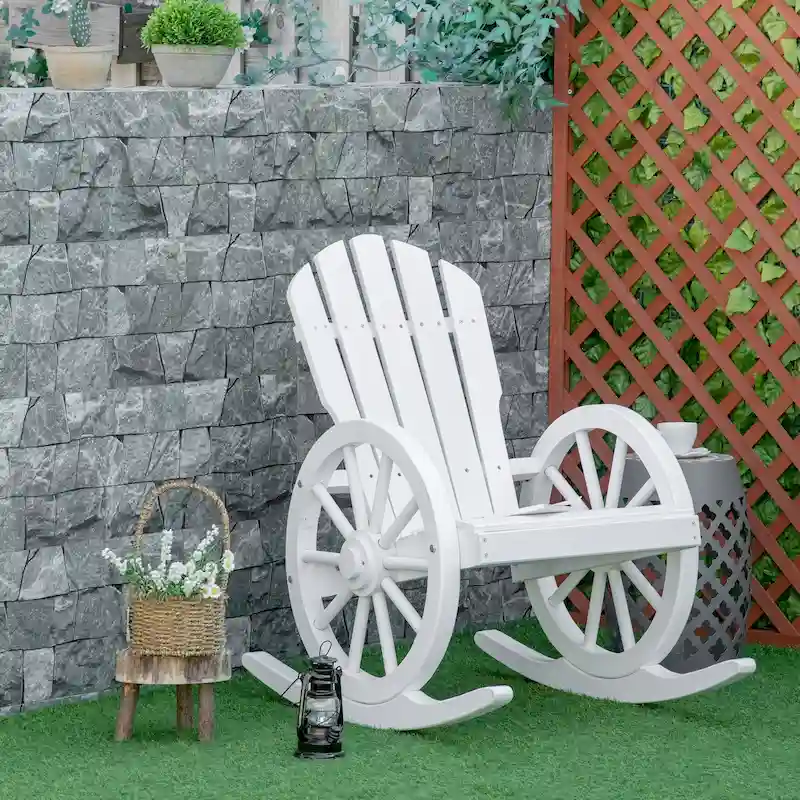 Outsunny Adirondack Rocking Chair with Slatted Design and Oversize Back for Porch, Poolside, or Garden Lounging