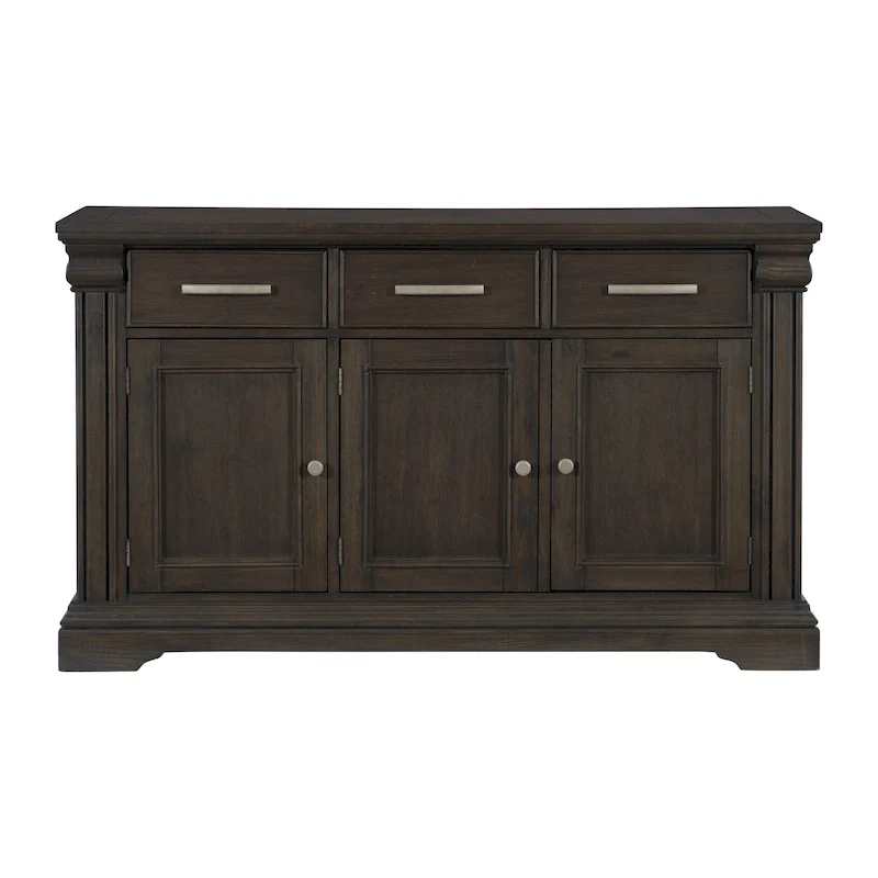 Ruth 60 Inch Sideboard Server Buffet, 3 Drawer 3 Cabinet, Rustic Brown Wood